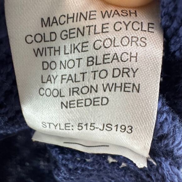 Oh MG Sweater L Blue Knit Crew Neck Pullover Long Sleeve Side Slit Beach - Picture 15 of 16